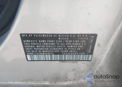 2014 Volkswagen Jetta 1.8T Se z USA, uszkodzony, nr VIN 3VWD17AJ0EM244912